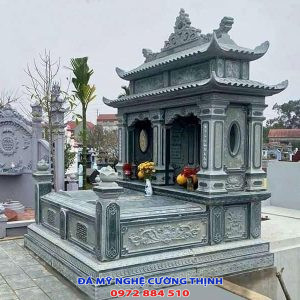 Mộ đá đôi chất liệu đá xanh rêu